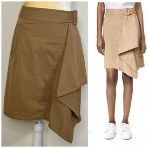 3.1 Phillip Lim Trench Skirt With Cascading Drape Size 2 Brown Belted